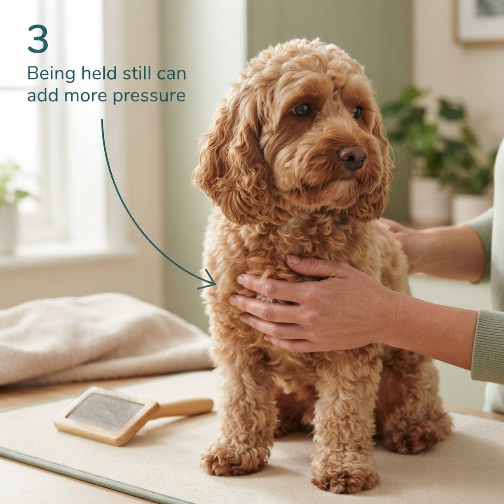 Dog uncomfortable being held during grooming