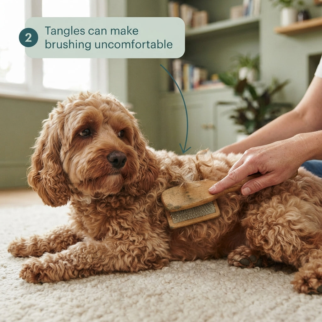 Dog being gently brushed at home